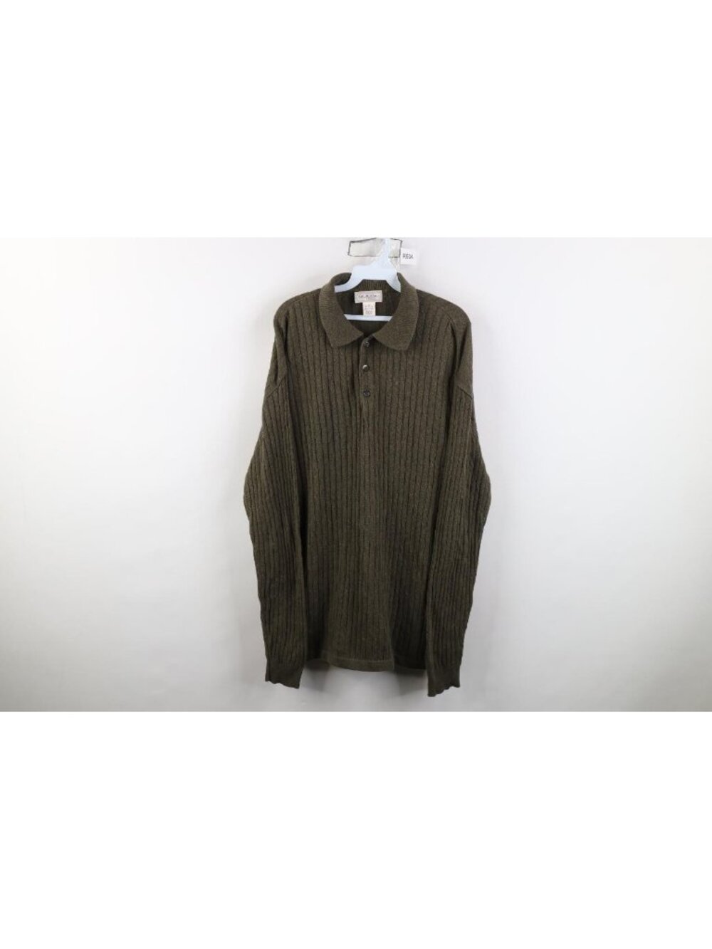 Vintage 90s Streetwear Mens Medium Blank Ribbed Cable Knit Collared Polo Sweater